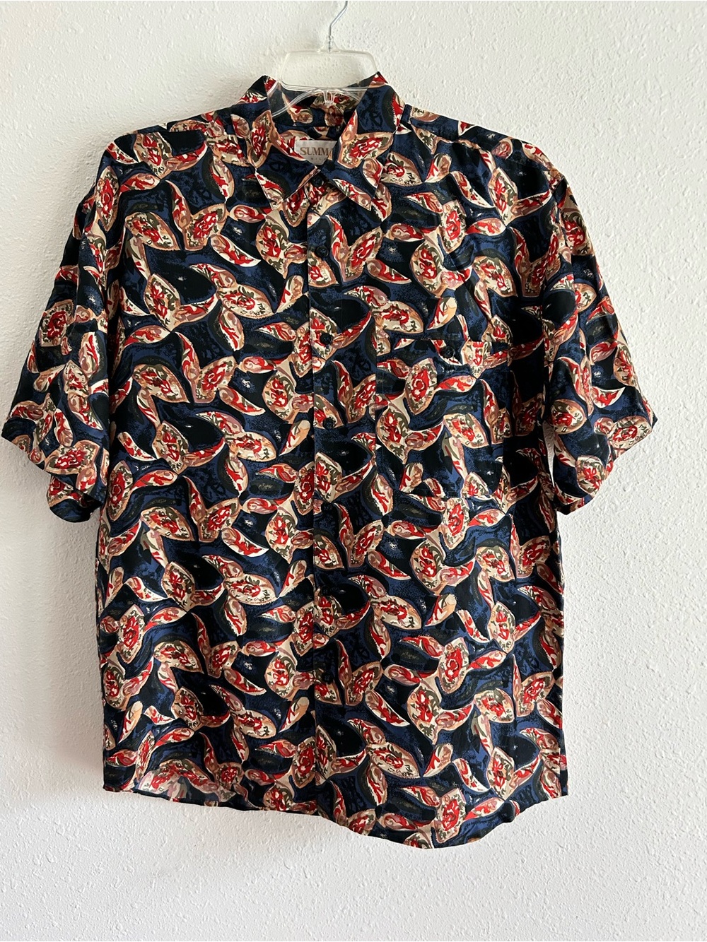 SUMMA Silk Shirt Men's Size M Blue Multicolor Button Front Resortwear Vacation